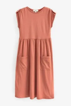 Next Pink Short Sleeve Utility Pocket Midi Dress