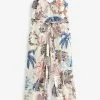 Next Ecru White Palm Print Wide Leg Jumpsuit -Women's Shirts & Blouses Sales D23820s