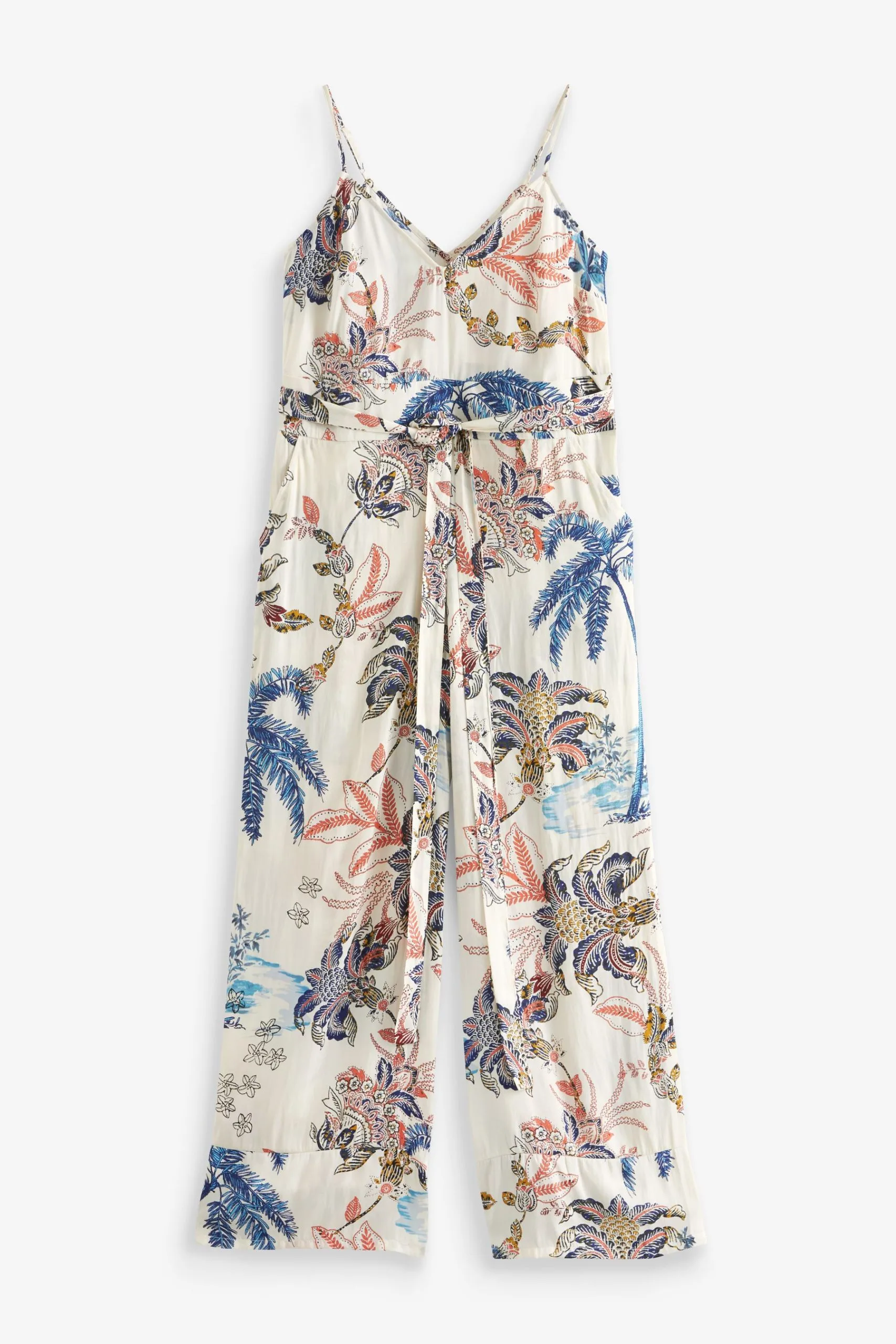 Next Ecru White Palm Print Wide Leg Jumpsuit 3 Next Ecru White Palm Print Wide Leg Jumpsuit