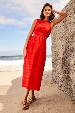 Next Broderie 100% Cotton Sleeveless Cut-Out Midi Dress