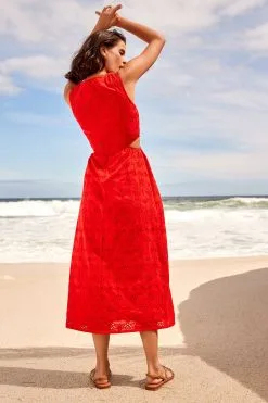 Next Broderie 100% Cotton Sleeveless Cut-Out Midi Dress -Women's Shirts & Blouses Sales D23827s3