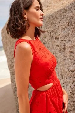 Next Broderie 100% Cotton Sleeveless Cut-Out Midi Dress -Women's Shirts & Blouses Sales D23827s4