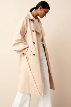 Next Stone Cream Balloon Sleeve Belted Trench Coat