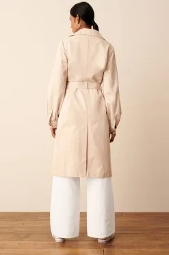 Next Stone Cream Balloon Sleeve Belted Trench Coat -Women's Shirts & Blouses Sales D25062s3