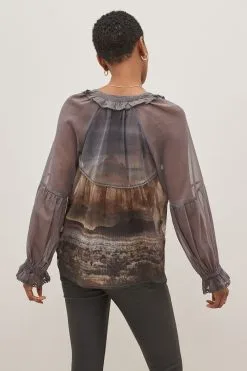 Next Long Sleeve V-Neck Sheer Blouse With Lace Trim Detail -Women's Shirts & Blouses Sales D26853s3