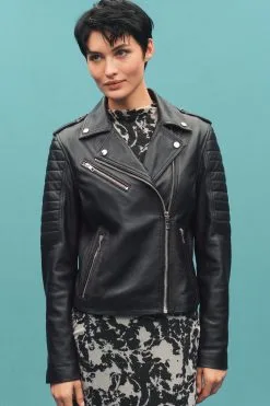 Next Black Leather Biker Jacket -Women's Shirts & Blouses Sales D27 349s3