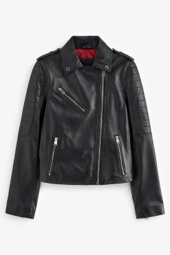 Next Black Leather Biker Jacket -Women's Shirts & Blouses Sales D27 349s6