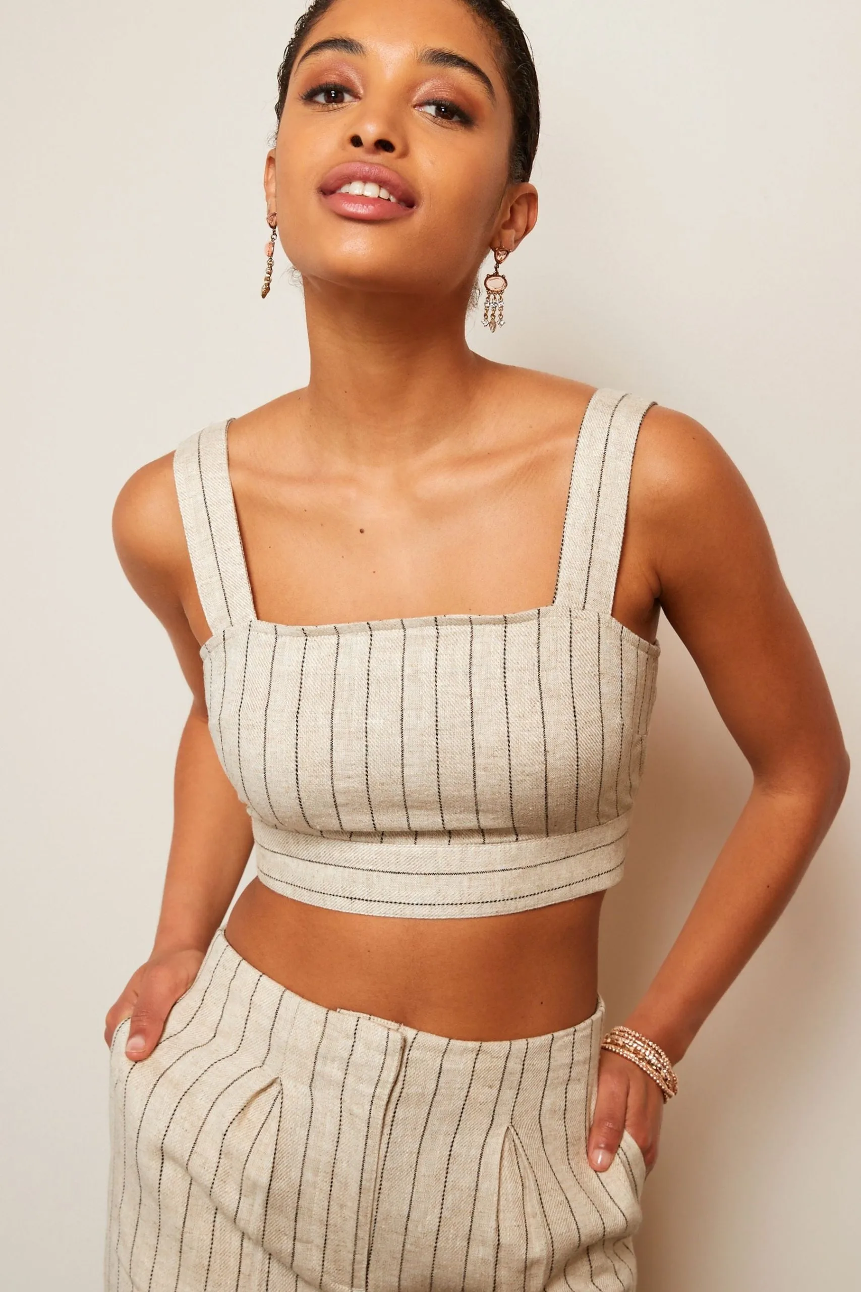 Next Cream Linen Blend Pinstripe Coord Cropped Top 3 Next Cream Linen Blend Pinstripe Coord Cropped Top