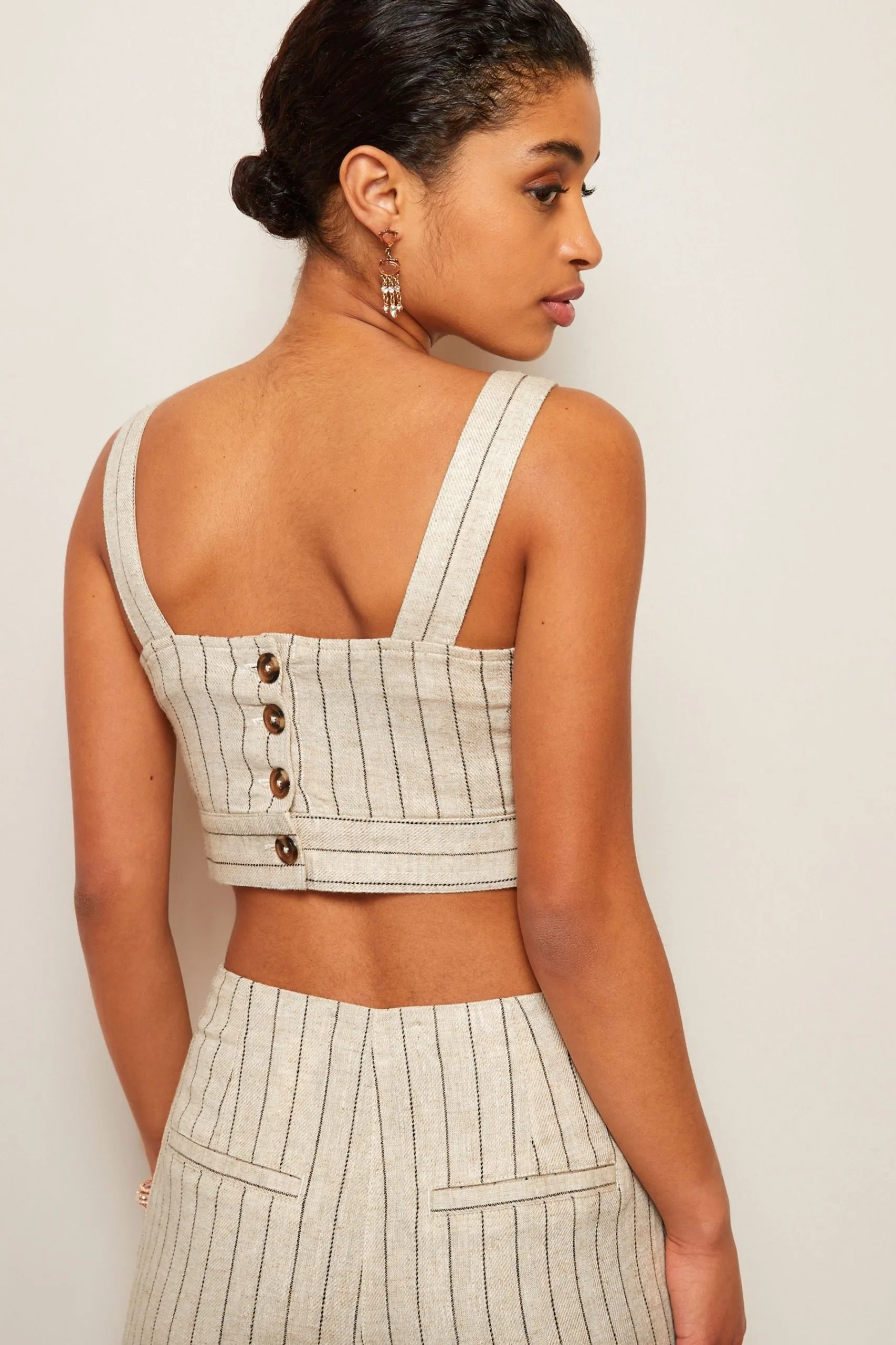 Next Cream Linen Blend Pinstripe Coord Cropped Top 4 Next Cream Linen Blend Pinstripe Coord Cropped Top - Image 2