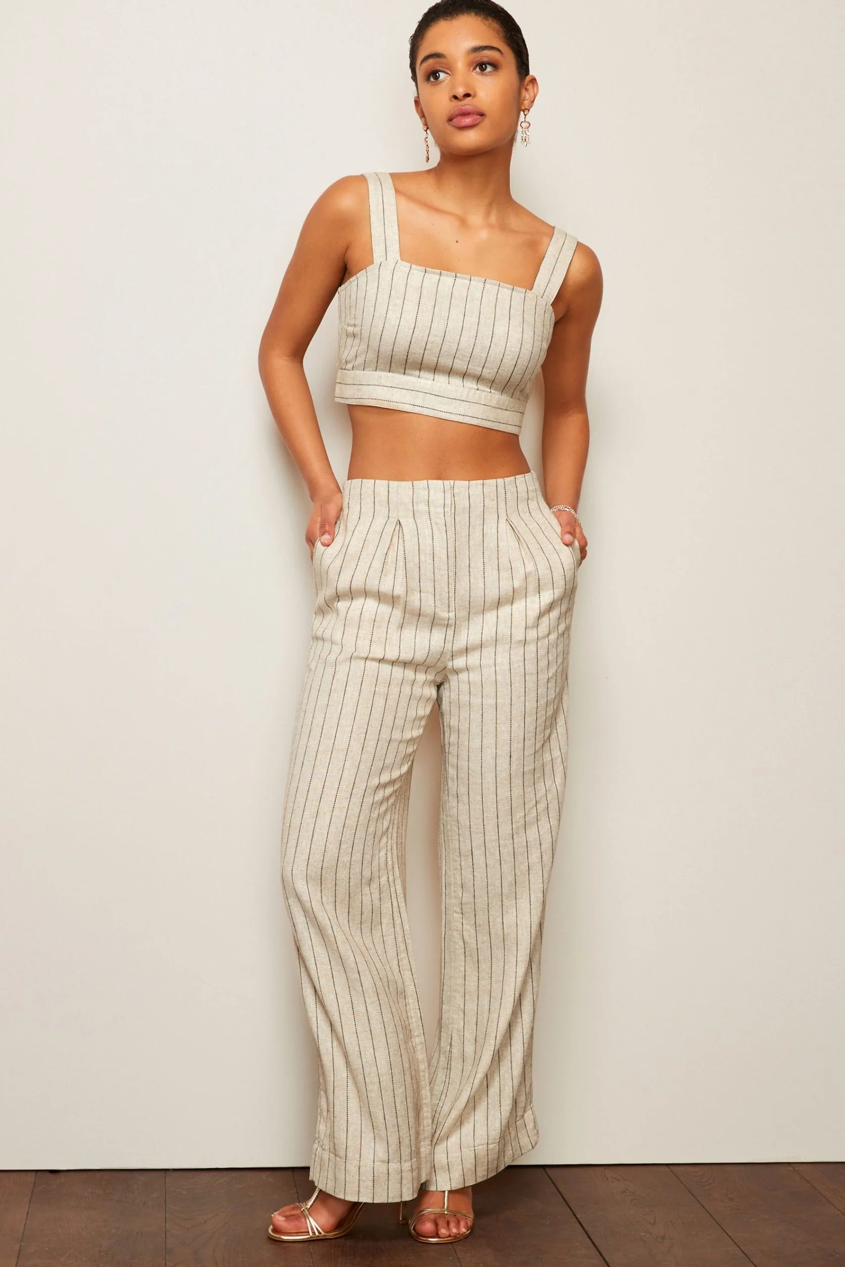 Next Cream Linen Blend Pinstripe Coord Cropped Top 5 Next Cream Linen Blend Pinstripe Coord Cropped Top - Image 3