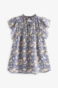 Next Flutter Sleeve Pintuck V-Neck Short Sleeve Blouse -Women's Shirts & Blouses Sales D41 972s6