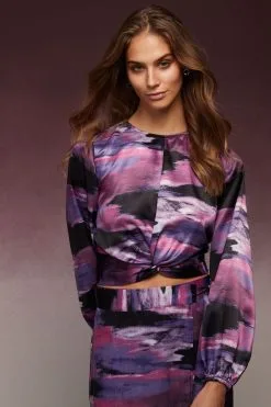 Next Knot Front Long Sleeve Satin Top