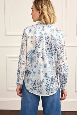 Next White/Blue Printed 100% Cotton Long Sleeve Shirt -Women's Shirts & Blouses Sales D43159s3