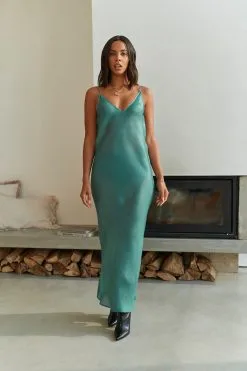Next Teal Blue Sheer Midi Metallic Slip Dress