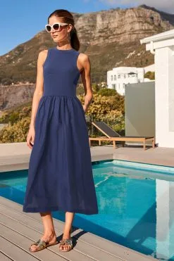 Next Ribbed Sleeveless Vest Poplin Mix Midi Cotton Blend Dress