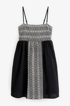 Next Black Embroidered Mini Dress