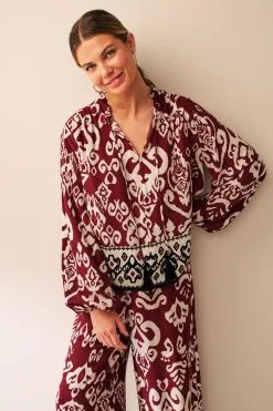 Next Brown Tassel Trim Printed Blouse