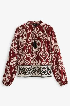 Next Brown Tassel Trim Printed Blouse -Women's Shirts & Blouses Sales D59 748s5