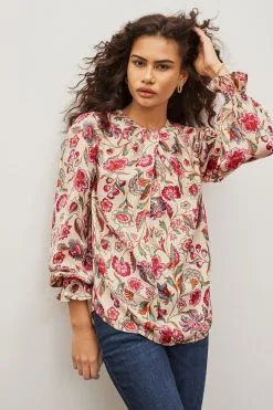 Next Ecru Floral Print Knot Front Blouse