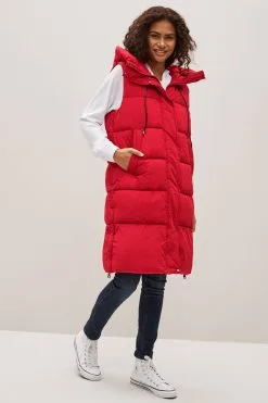 Next Red Longline Padded Hooded Gilet
