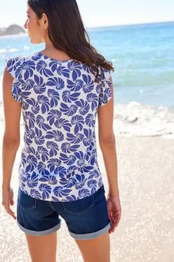 Next Linen Blend Ruffle Sleeve Top -Women's Shirts & Blouses Sales M52 798s3