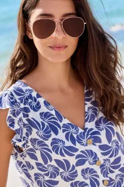 Next Linen Blend Ruffle Sleeve Top -Women's Shirts & Blouses Sales M52 798s4