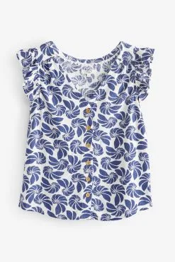 Next Linen Blend Ruffle Sleeve Top -Women's Shirts & Blouses Sales M52 798s5