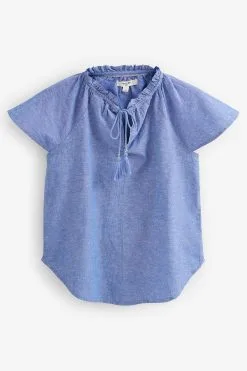 Next Capped Sleeve V-Neck Top With Linen -Women's Shirts & Blouses Sales M52 799s5