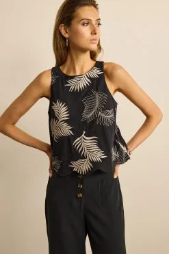 Next Embroidered Palm Scallop Trim Sleeveless Top