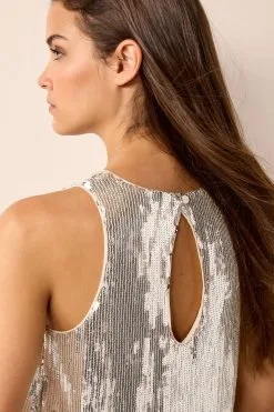 Next Silver Sparkle Sequin Fringed Sleeveless Top -Women's Shirts & Blouses Sales M78 617s4