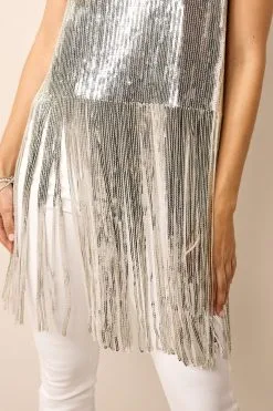 Next Silver Sparkle Sequin Fringed Sleeveless Top -Women's Shirts & Blouses Sales M78 617s5