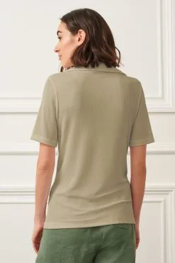 Next Ribbed Polo Neck Short Sleeve T-Shirt -Women's Shirts & Blouses Sales M78 739s3