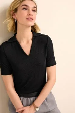 Next Ribbed Polo Neck Short Sleeve T-Shirt