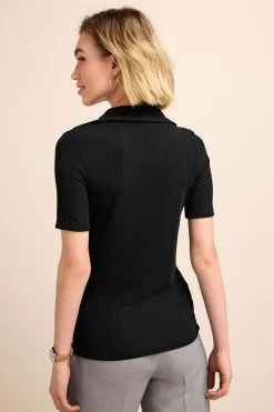 Next Ribbed Polo Neck Short Sleeve T-Shirt -Women's Shirts & Blouses Sales M78 763s3