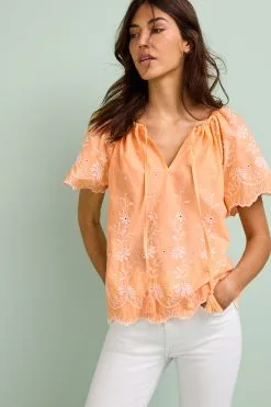 Next Embroidered Short Sleeve Woven Mix Kaftan Top