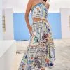 Next Blue Print Halter Cut-Out Midi Dress -Women's Shirts & Blouses Sales T25 087s