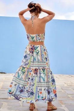 Next Blue Print Halter Cut-Out Midi Dress -Women's Shirts & Blouses Sales T25 087s3