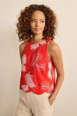 Next Embroidered Palm Scallop Trim Sleeveless Top