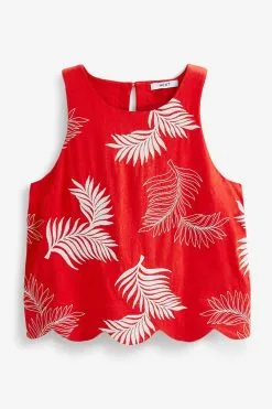 Next Embroidered Palm Scallop Trim Sleeveless Top -Women's Shirts & Blouses Sales T31 031s5