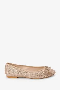 Next Champagne Gold Forever Comfort® Sparkly Bow Ballerina Shoes