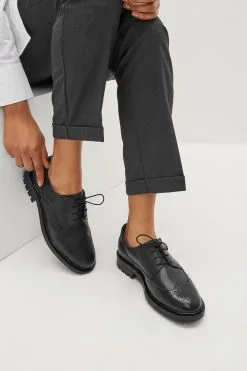 Next Black Forever Comfort® Leather Brogue Chunky Lace Up Shoes