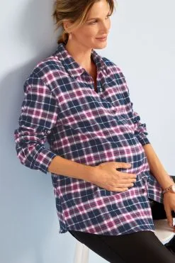 Next Blue/Pink Maternity/Nursing Boyfriend Check Shirt