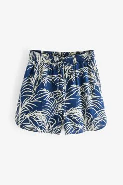 Next Blue Palm Print Co-ord Cotton Shorts -Women's Shirts & Blouses Sales T87655s4