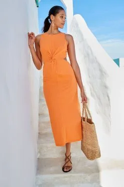 Next Sleeveless Twist Front Cut-Out Cotton Midi Summer Dress