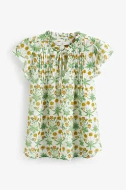 Next Flutter Sleeve Pintuck V-Neck Short Sleeve Blouse -Women's Shirts & Blouses Sales TEY 335s5