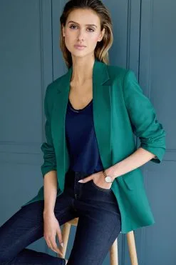 Next Teal Blue Linen Single Breasted Blazer