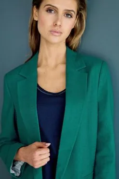 Next Teal Blue Linen Single Breasted Blazer -Women's Shirts & Blouses Sales U35 309s4