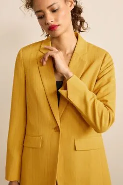Next Yellow Textured Single Breasted Blazer Jacket -Women's Shirts & Blouses Sales U35 311s4
