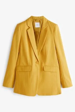 Next Yellow Textured Single Breasted Blazer Jacket -Women's Shirts & Blouses Sales U35 311s5