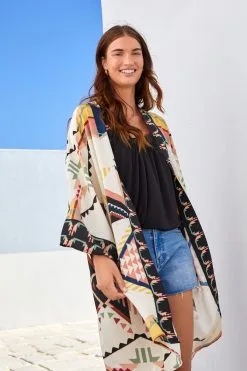 Next Monochrome Aztec Print Longline Kimono